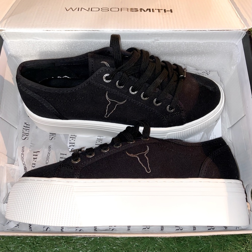 Windsor Smith Ruby Black Canvas / White Platform Sneaker